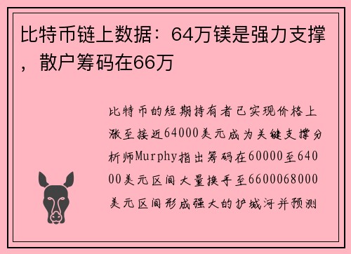 比特币链上数据：64万镁是强力支撑，散户筹码在66万