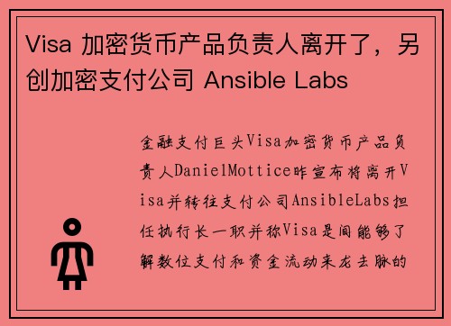 Visa 加密货币产品负责人离开了，另创加密支付公司 Ansible Labs